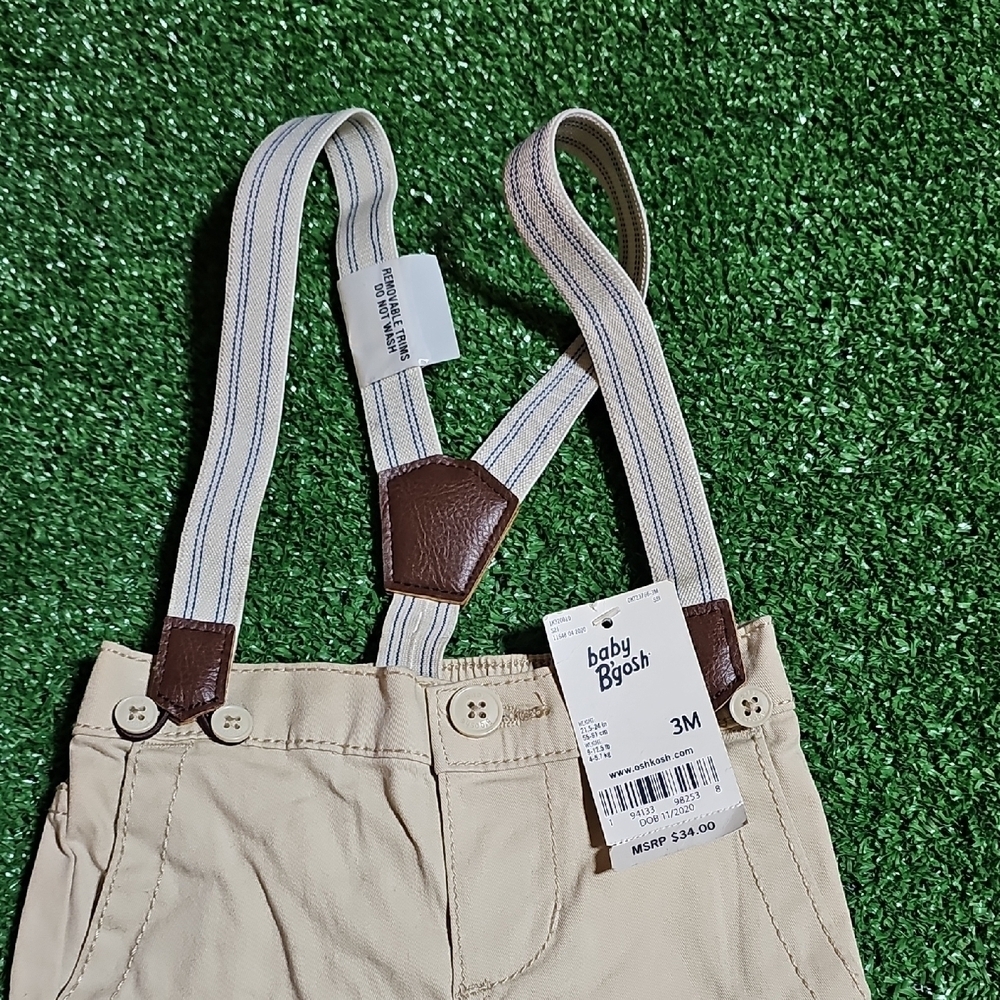 Beige Baby Pants with Suspenders - Picture 3 of 4